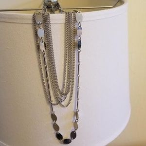 Multilayer double drop silver necklace